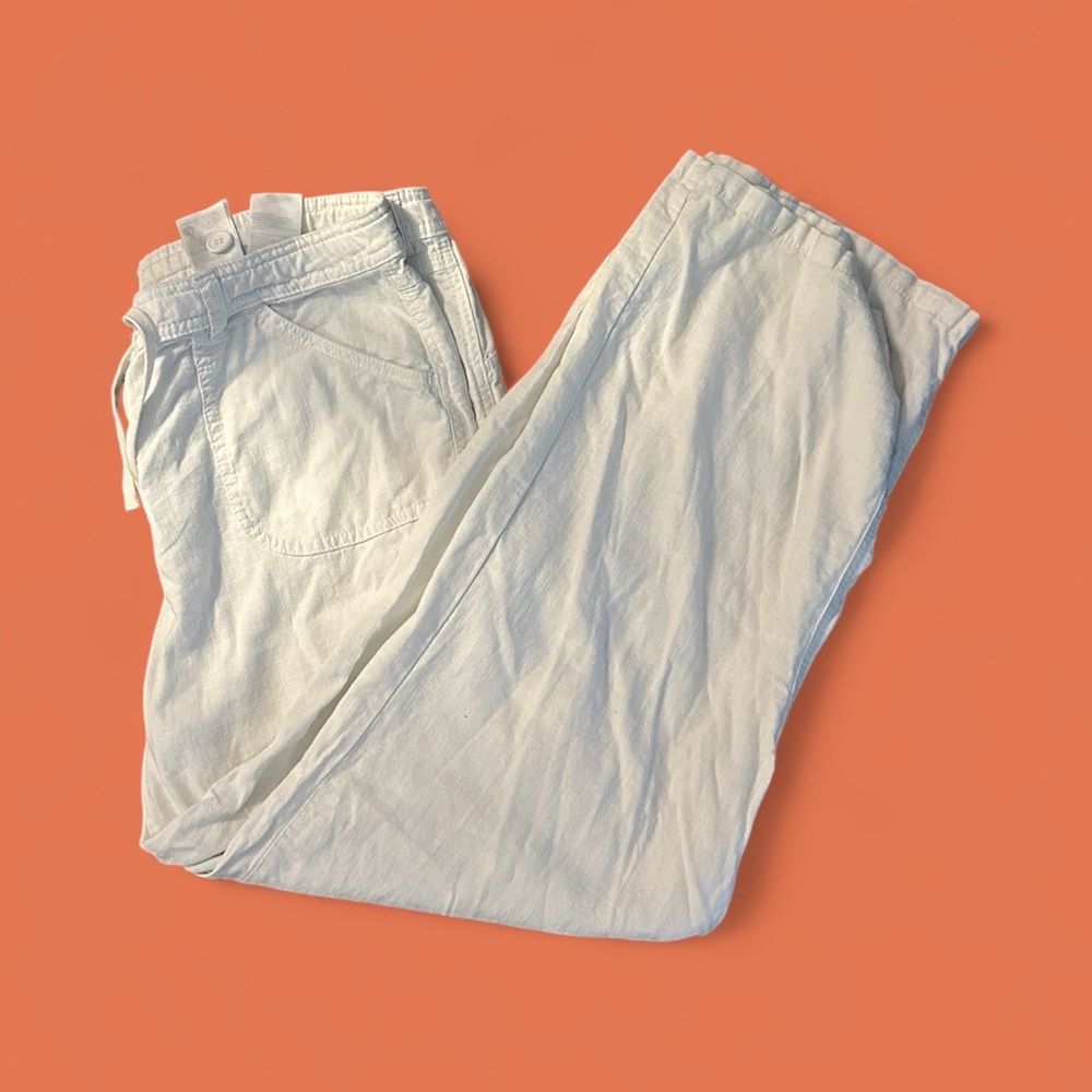 H&M White Linen Blend Pants Women’s Size L Drawstring Waist